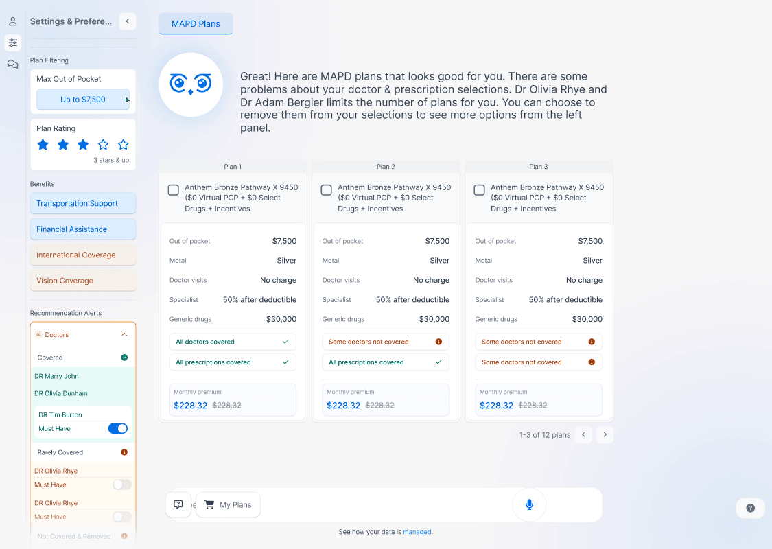Plan comparison UI
